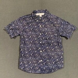 Old Navy Built-In Flex Boys‎ Shirt Size L (10-12) Blue White Wave Print